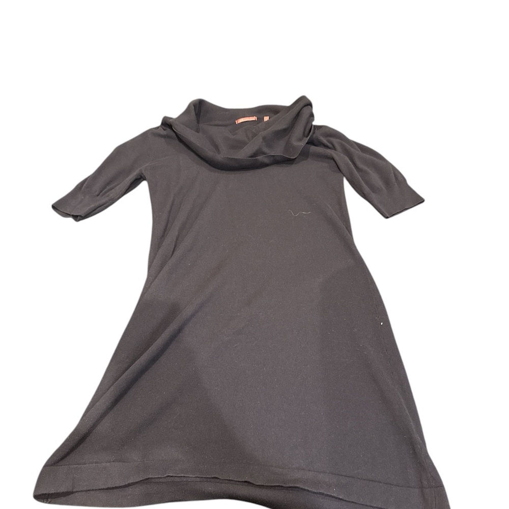 525 America Black Cowl Neck Cable Knit Sweater Dress sz L short Sleeve - Picture 3 of 11